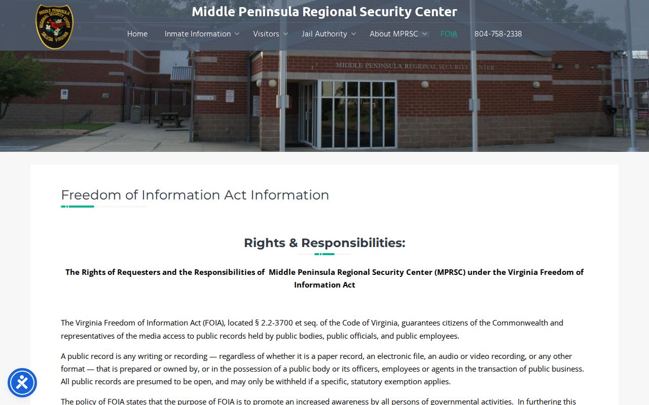 MPRSC booking photo request for King William County released inmate records