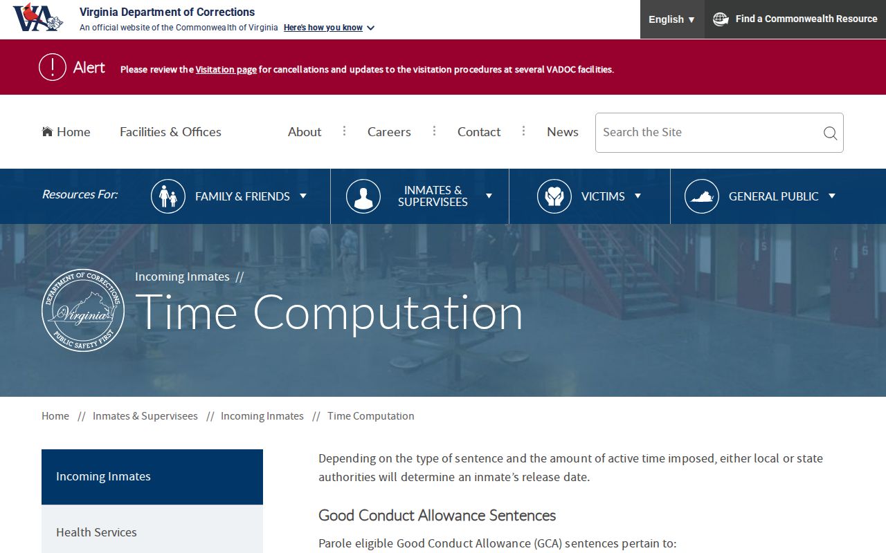 Virginia sentence credit computation for King William County release dates