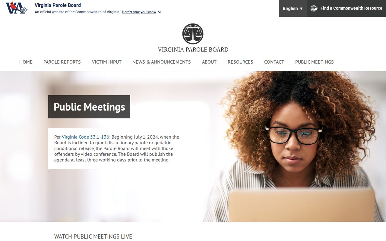 Virginia Parole Board calendar for King William County parole records